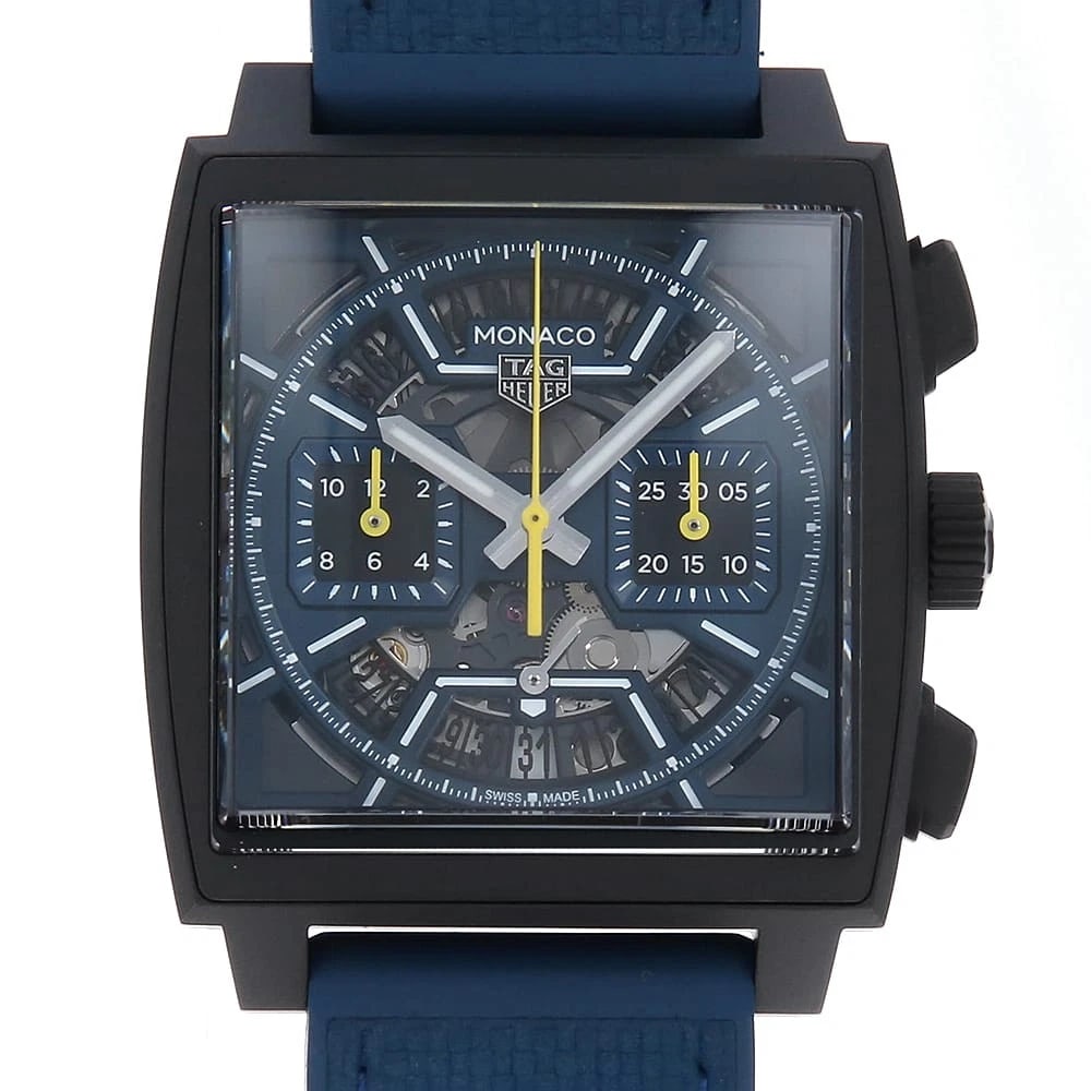 TAG HEUER MONACO CHRONOGRAPH WATCH: TAG Heuer Monaco Chronograph Watch Brand: TAG Heuer Type: Wrist watch Material: Band Material Calfskin, Case Material Titanium(DLC coating) Color: Dial Color Skeleton Size: Band Size NONE,