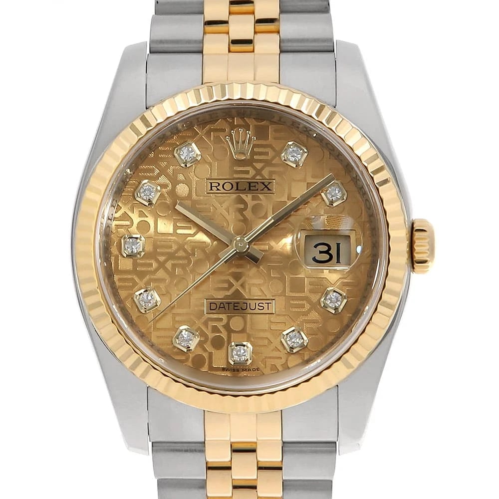 ROLEX DATEJUST DIAMOND CHAMPAGNE CARVING WATCH: ROLEX Datejust Diamond Champagne Carving Watch Brand: ROLEX Type: Wrist watch Material: Band Material Stainless Steel/Yellow Gold, Case Material Stainless Steel/Yellow Gold Color: Dial Color Champa