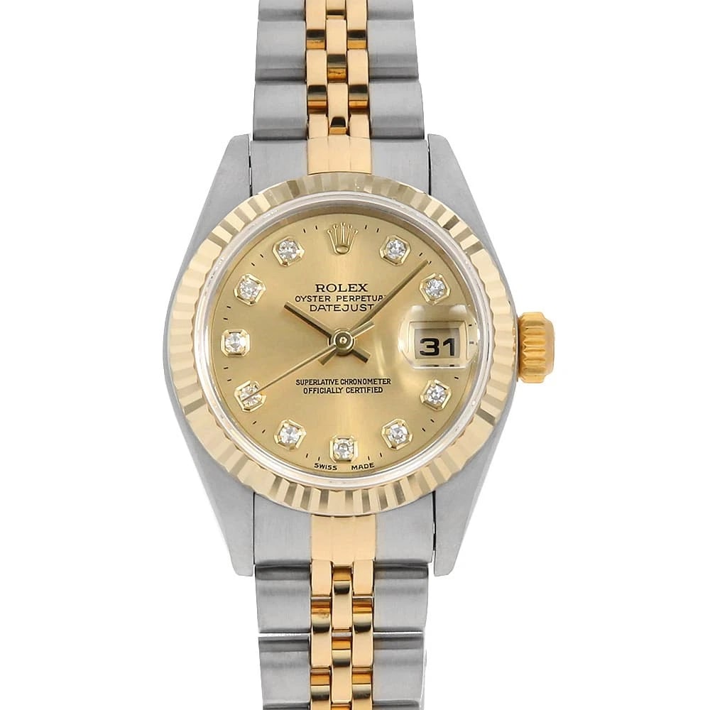 ROLEX DATEJUST DIAMOND CHAMPAGNE WATCH: ROLEX Datejust Diamond Champagne Watch Brand: ROLEX Type: Wrist watch Material: Band Material Stainless Steel/Yellow Gold, Case Material Stainless Steel/Yellow Gold Color: Dial Color Champagne
