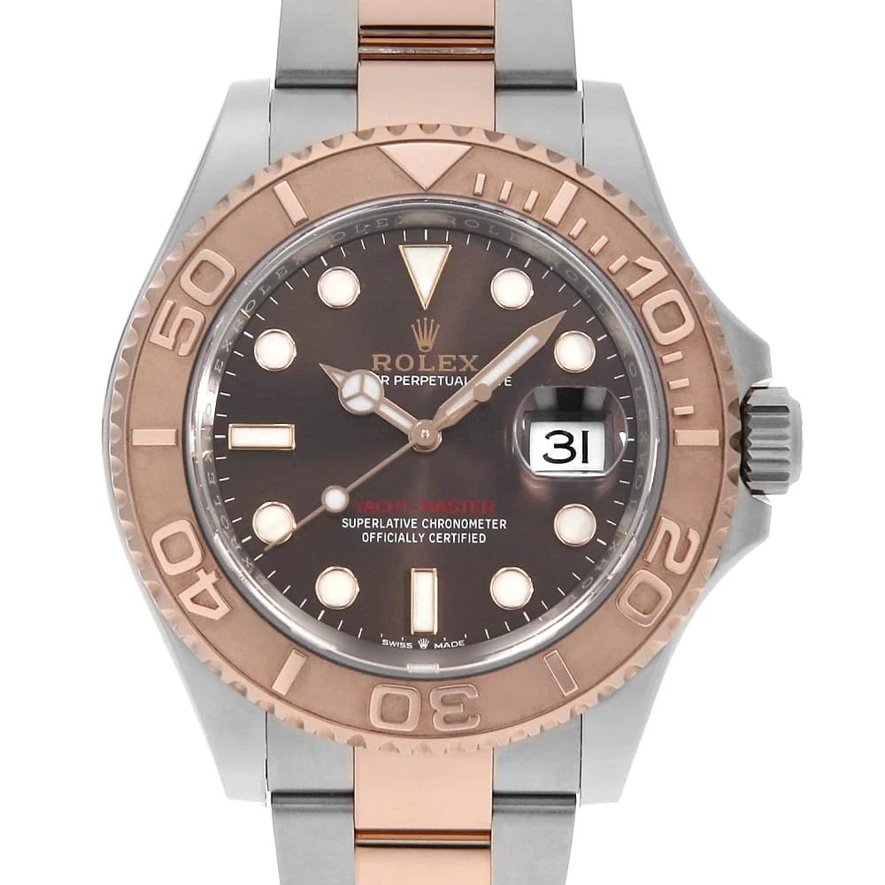 ROLEX YACHT MASTER CHOCOLATE BROWN WATCH: ROLEX Yacht master Chocolate brown Watch Brand: ROLEX Type: Wrist watch Material: Band Material Stainless Steel/Everose Gold, Case Material Stainless Steel/Everose Gold Color: Dial Color