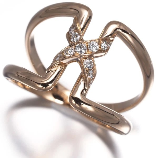 CHAUMET RING DIAMOND LIENS OPENWORK: CHAUMET Ring Diamond Liens Openwork Brand: CHAUMET Type: Ring Material: 18K / 750 / Rose Gold Main Stone/Creation Natural Color: None Size: US 6 Accessories: None Accessories Notice: When