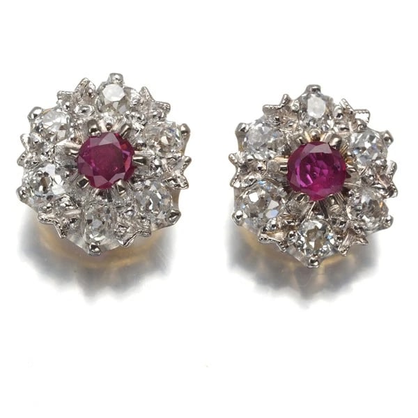RUBY DIAMOND ANTIQUE EARRINGS AU50 WHITE GOLD (1 of 2)