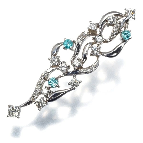 PARAIBA TOURMALINE DIAMOND OPENWORK PENDANT: Paraiba Tourmaline Diamond Openwork Pendant Brand: Unbranded Type: Pendant Material: 18K / 750 / White Gold Main Stone/Creation Natural Color: None Size: Design size: 39.0 x 11.0mm Bail inner diam