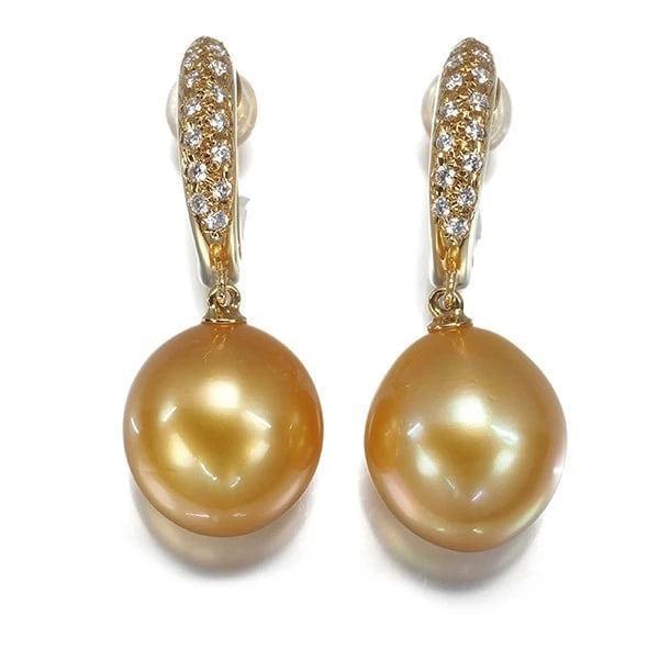 TASAKI EARRINGS GOLDEN PEARL DIAMOND 18K 750 YELLOW GOLD (1 of 2)