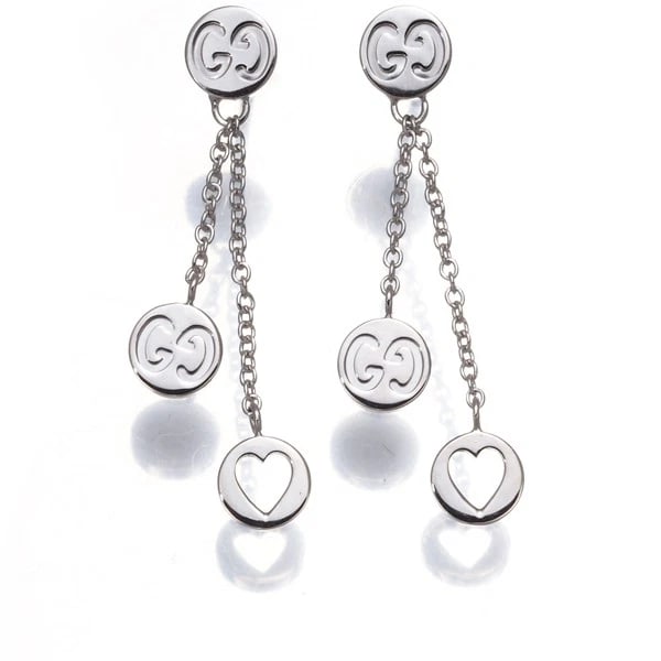 GUCCI EARRINGS GG HEART DROP 18K 750 WHITE GOLD: GUCCI Earrings GG Heart Drop 18K 750 White Gold Brand: GUCCI Type: Earrings Material: 18K / 750 / White Gold Color: None Size: Design size: 32.4 x 5.8mm Accessories: None Accessories Notic