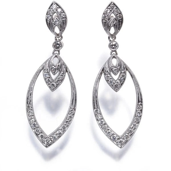 DIAMOND CLASSIC MILGRAIN EARRINGS 18K 750 WHITE GOLD (1 of 3)