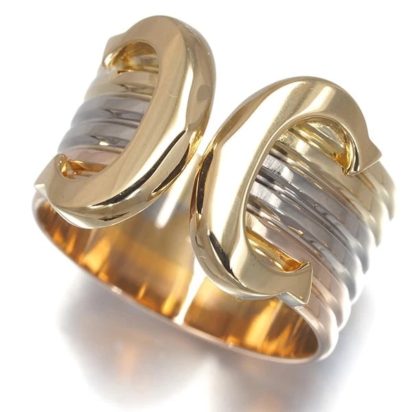 CARTIER RING 2C DOUBLE C C2 3COLOR LM 18K 750 YELLOW WHITE ROSE GOLD: Cartier Ring 2C Double C C2 3color LM 18K 750 Yellow White Rose Gold Brand: Cartier Type: Ring Material: 18K / 750 / Yellow Gold 18K / 750 / White Gold 18K / 750 / Rose Gold Color: None Size: US 5