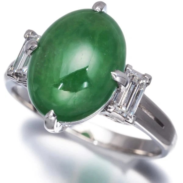 JADE DIAMOND CLASSIC RING 900 PLATINUM: Jade Diamond Classic Ring 900 Platinum Brand: Unbranded Type: Ring Material: 900 / Platinum Main Stone/Creation Natural Color: None Size: US 6.75-7 Accessories: None Accessories Notice: When