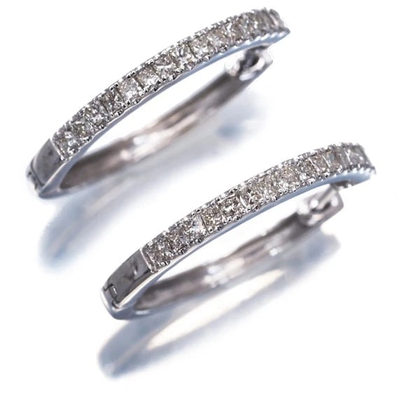 DIAMOND HOOP EARRINGS 18K 750 WHITE GOLD (1 of 2)