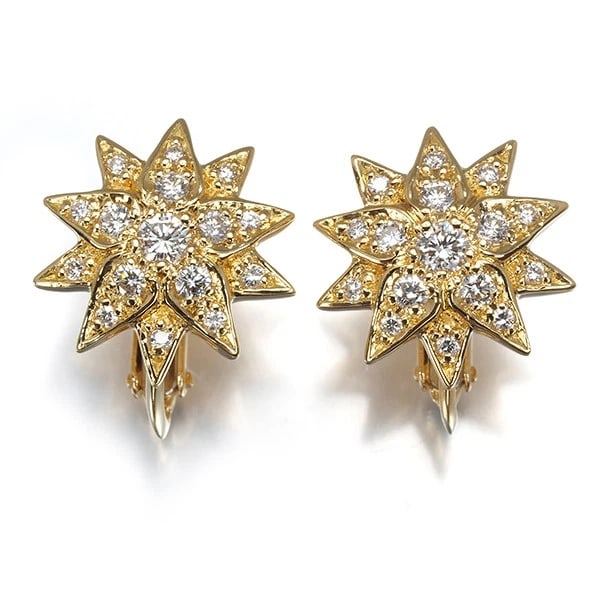 KENZO EARRINGS DIAMOND FLOWER 18K 750 YELLOW GOLD: KENZO Earrings Diamond Flower 18K 750 Yellow Gold Brand: Unbranded Type: Earrings Material: 18K / 750 / Yellow Gold Main Stone/Creation Natural Color: None Size: Design size: 13.4 x 13.1mm 