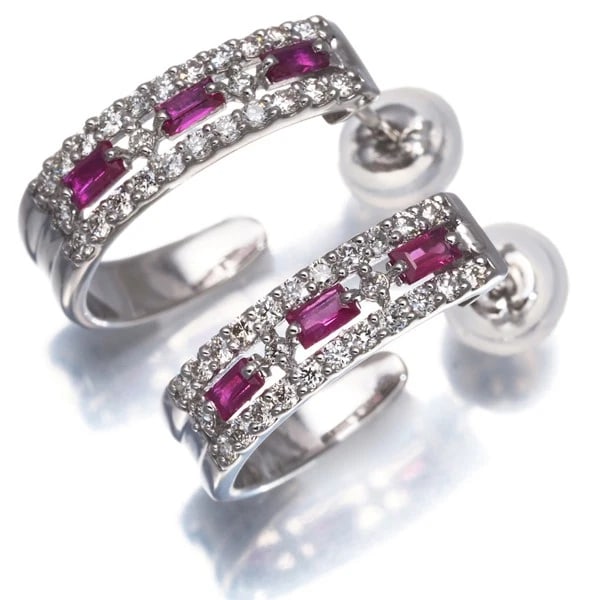 DIAMOND RUBY HOOP EARRINGS 900 PLATINUM: Diamond Ruby Hoop Earrings 900 Platinum Brand: Unbranded Type: Earrings Material: 900 / Platinum Main Stone/Creation Natural Color: None Size: Design size: length 15.2 x width 15.1 x thickness 4.2