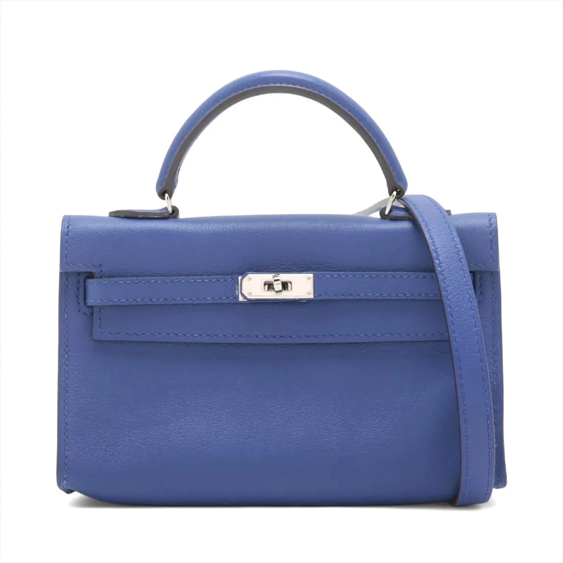 HERMES TINY KELLY SWIFT BLUE SILVER: Hermes Tiny Kelly Swift Blue Silver Brand: Hermes Type: Hand bag Material: Swift Color: Blue Size: Height:3.5inch Length:5.5inch Depth:1.2inch Handle height:1.6inch Shoulder height:14.0inch Acces