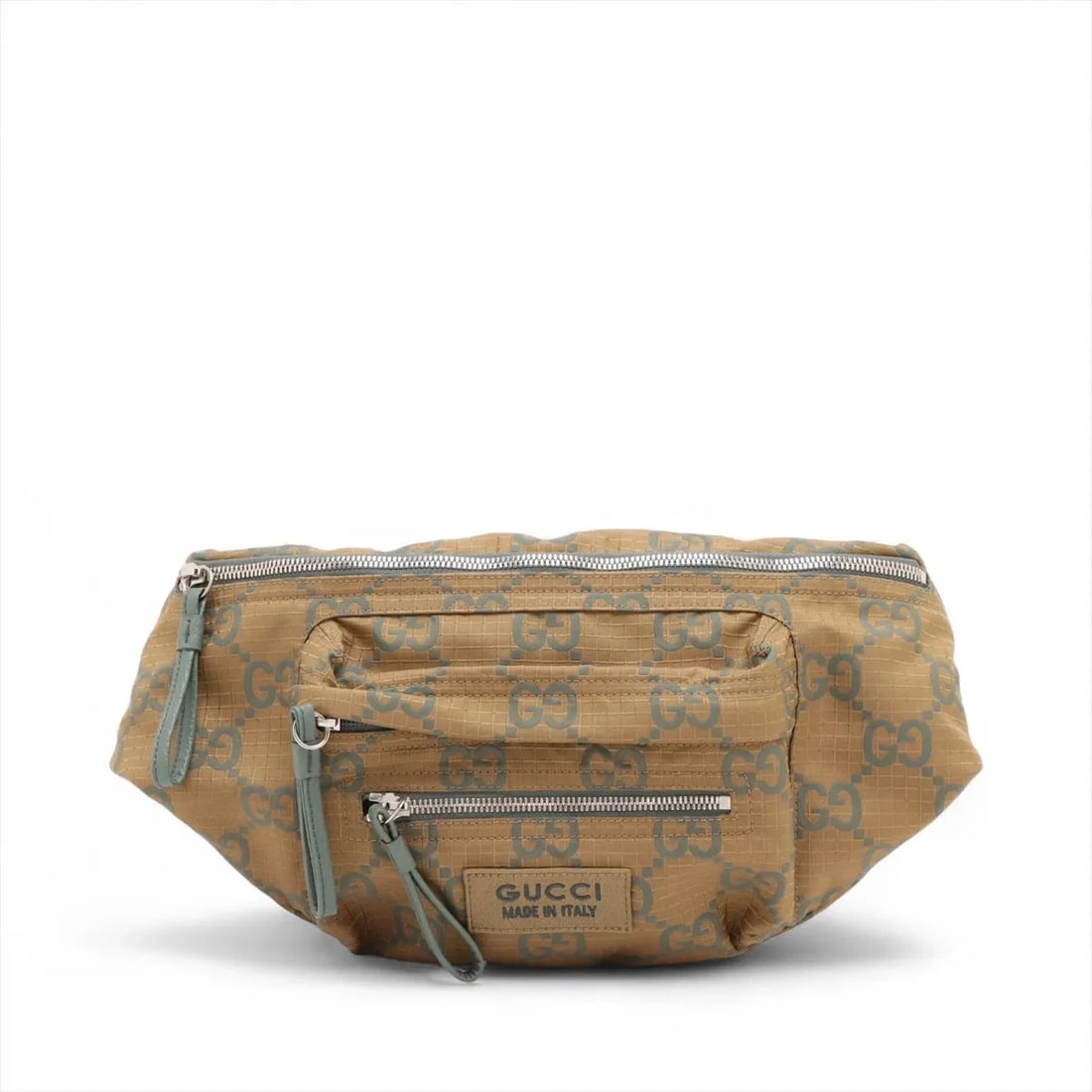 GUCCI GG RIPSTOP NYLON SLING BACKPACK KHAKI: Gucci GG Ripstop Nylon Sling backpack Khaki Brand: Gucci Type: Waist pouch/Body bag Material: Nylon Color: Green Size: Height:7.1inchLength:20.7inchDepth:1.8inch Accessories: None Accessor