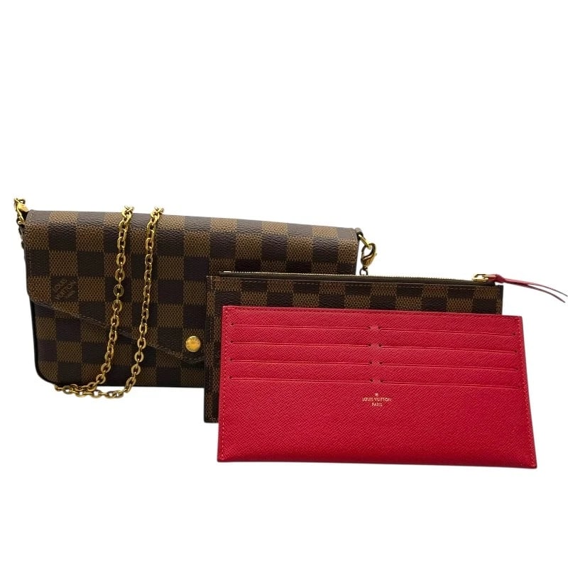 LOUIS VUITTON POCHETTE FELICE SHOULDER BAG: LOUIS VUITTON Pochette Felice Shoulder Bag Brand: LOUIS VUITTON Type: Shoulder Bag Material: Damier Canvas Color: Brown Size: W8.3 x H4.7x D1.2inch Shoulder:45.7inch Accessories: None