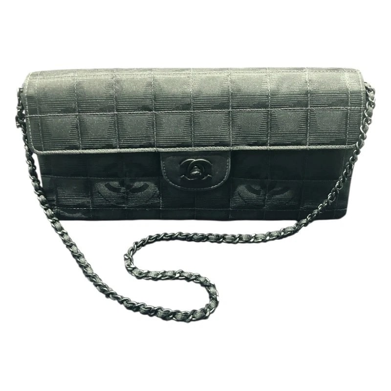 CHANEL CHOCOLATE BAR SHOULDER BAG: CHANEL Chocolate Bar Shoulder Bag Brand: CHANEL Type: Shoulder Bag Material: Nylon jacquard Color: black Size: W9.8 x H4.3x D1.6inch Shoulder:26.0inch Accessories: None Accessories Notice: