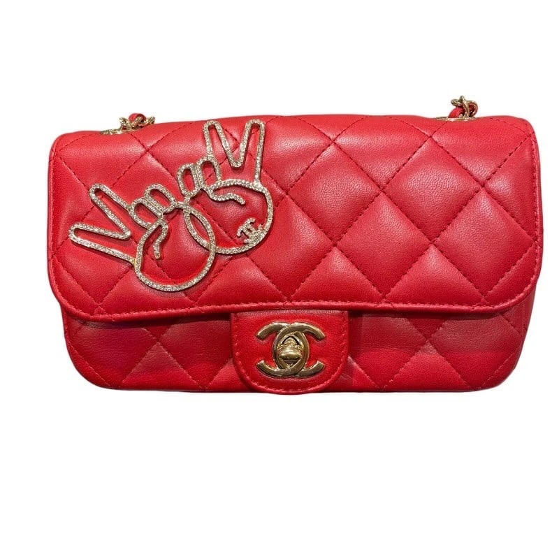 CHANEL EXTRA MINI FLAP BAG SHOULDER BAG: CHANEL Extra Mini Flap Bag Shoulder Bag Brand: CHANEL Type: Shoulder Bag Material: lambskin Color: Red x Gold Hardware Size: W6.9 x H4.3x D2.0inch Shoulder:47.2inch Accessories: None