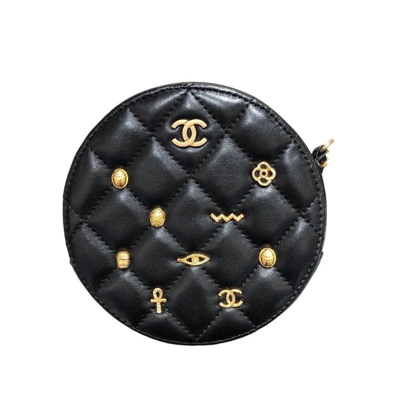 CHANEL CIRCLE CHAINSHOULDER SHOULDER BAG: CHANEL Circle ChainShoulder Shoulder Bag Brand: CHANEL Type: Shoulder Bag Material: lambskin Color: Black Matte Gold Hardware Size: W4.7 x H4.7x D2.0inch Accessories: None Accessories Notice: