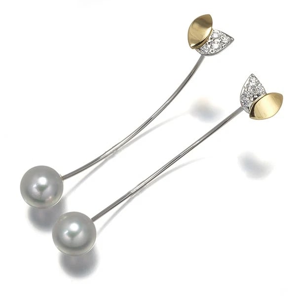 TASAKI EARRINGS AKOYA PEARL DIAMOND M/G FLORET (1 of 2)