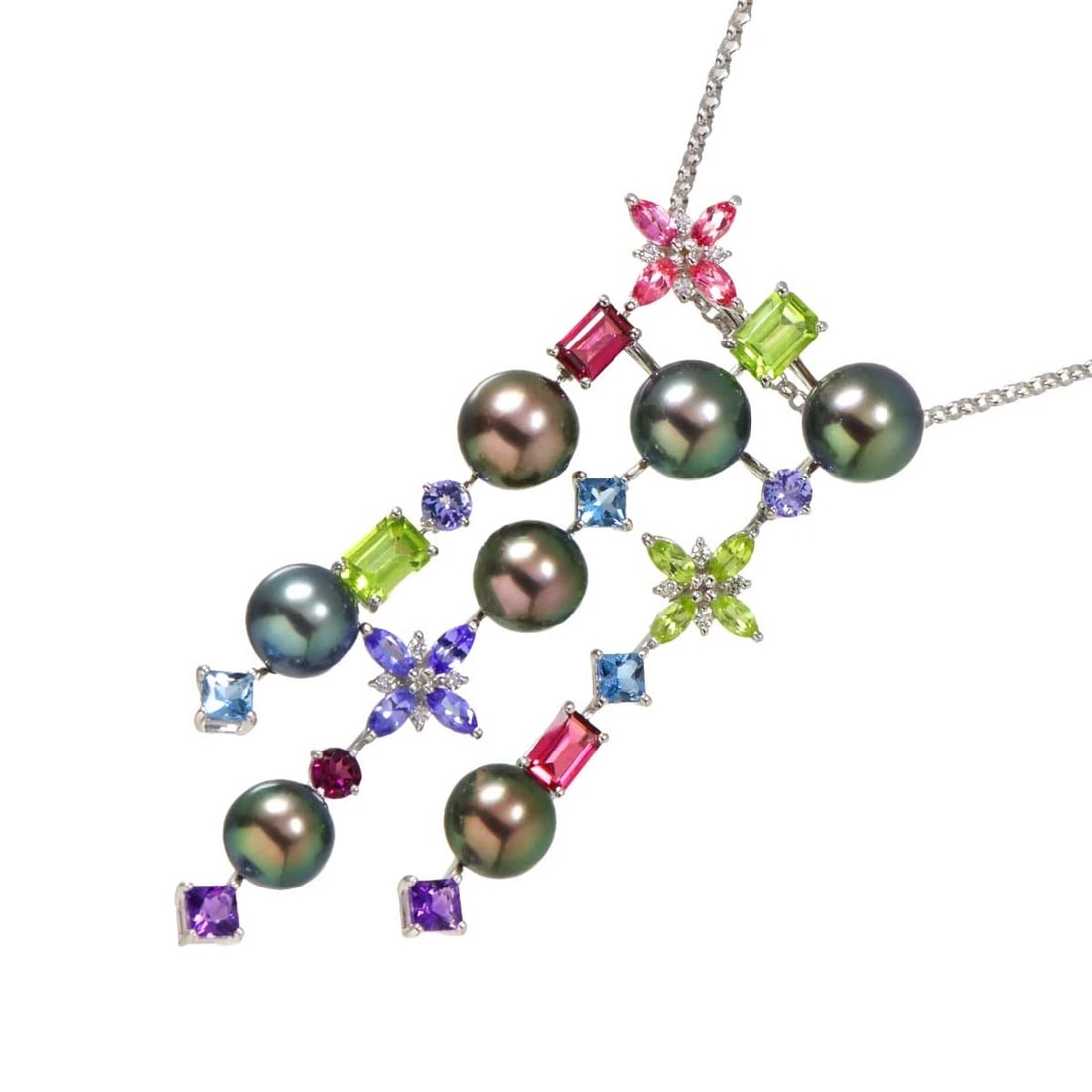 TASAKI MULTI STONE DIAMOND NECKLACE 18K WG: TASAKI Multi Stone Diamond Necklace 18K WG Brand: TASAKI Type: Necklace Material: 18K White Gold Main Stone/Creation South Sea Pearl Color: White Gold Size: internal circumference of the