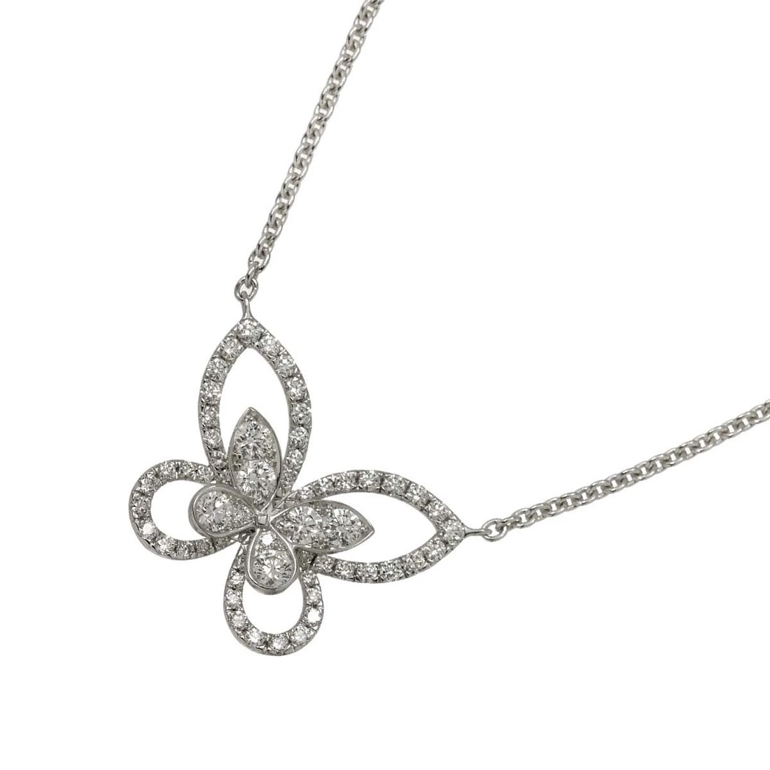 GRAFF BUTTERFLY SILHOUETTE DIAMOND NECKLACE 18K WG 750: GRAFF Butterfly Silhouette Diamond Necklace 18K WG 750 Brand: GRAFF Type: Necklace Material: K18 White Gold Main Stone/Creation Natural Color: White Gold Size: internal circumference of the chain: