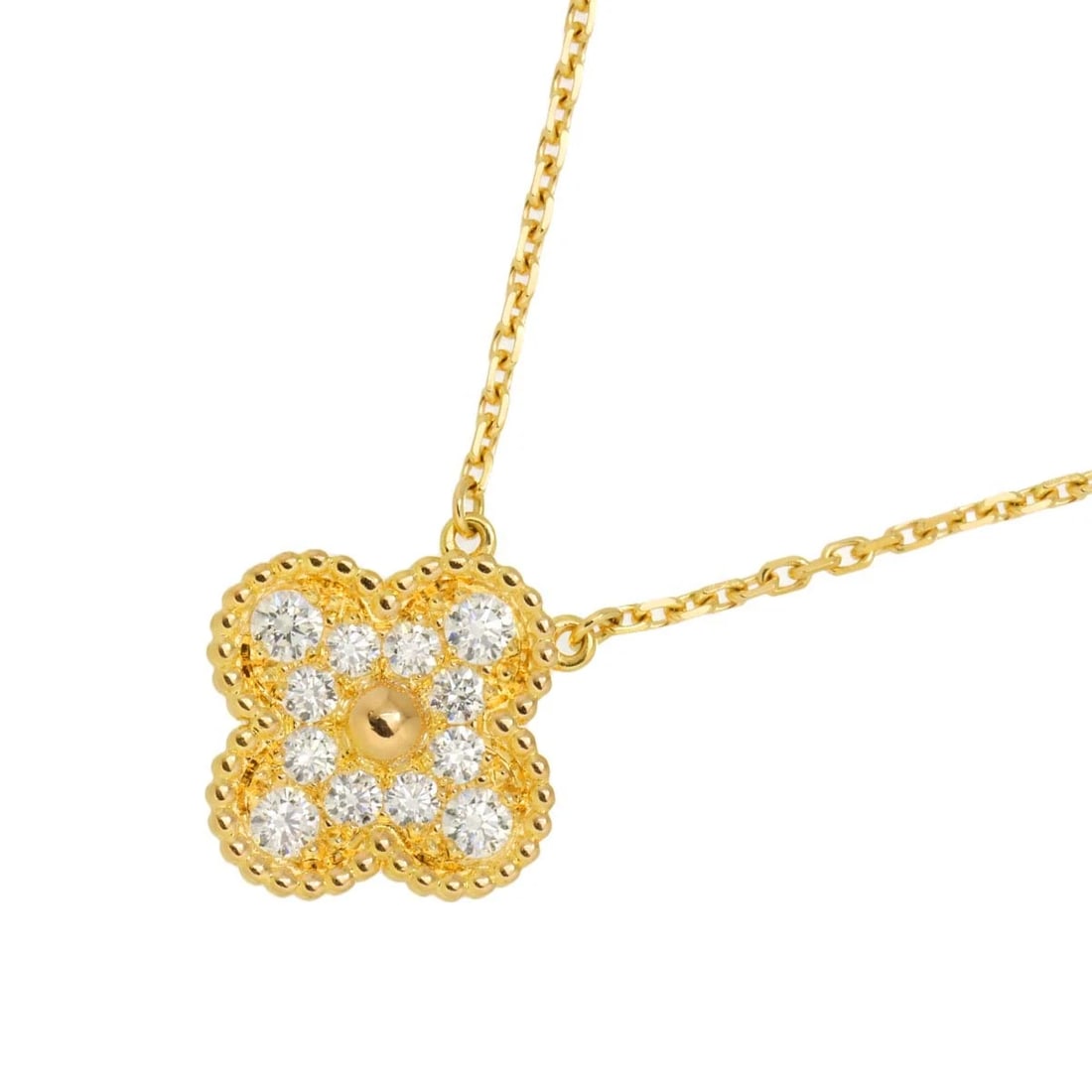 VAN CLEEF ARPELS VINTAGE ALHAMBRA DIAMOND NECKLACE 18K PG 750: Van Cleef Arpels Vintage Alhambra Diamond Necklace 18K PG 750 Brand: Van Cleef Arpels Type: Necklace Material: 18K Gold Main Stone/Creation Natural Color: Gold Size: internal circumference of