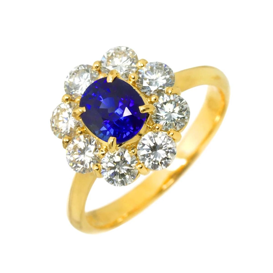 SAPPHIRE DIAMOND RING 18K YELLOW GOLD 750: Sapphire Diamond Ring 18K Yellow Gold 750 Brand: Unbranded Type: Ring Material: 18K Gold Main Stone/Creation Sapphire Color: Gold Size: 6(US) Accessories: None Accessories Notice: When pur