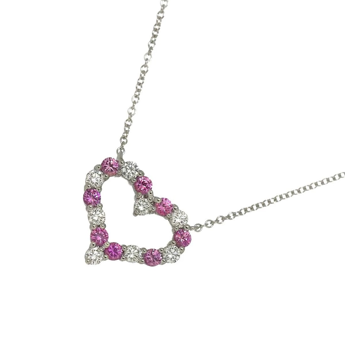 TIFFANY CO. SENTIMENTAL HEART SAPPHIRE DIAMOND NECKLACE: TIFFANY Co. Sentimental Heart Sapphire Diamond Necklace Brand: TIFFANY Co. Type: Necklace Material: Pt Platinum Main Stone/Creation Sapphire Color: Platinum Size: internal circumference of the