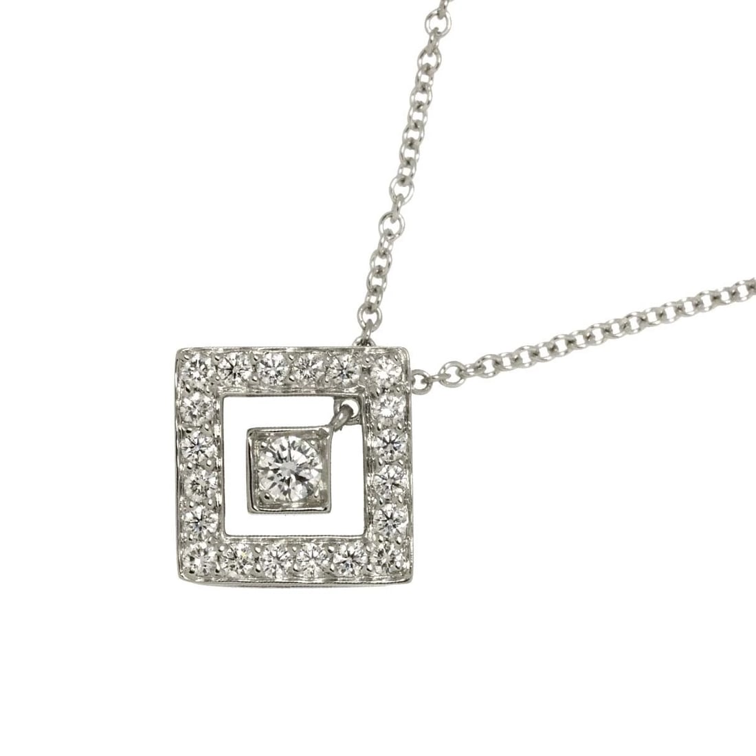 TIFFANY CO. OPEN SQUARE DIAMOND NECKLACE PLATINUM: TIFFANY Co. Open Square Diamond Necklace Platinum Brand: TIFFANY Co. Type: Necklace Material: Pt Platinum Main Stone/Creation Natural Color: Platinum Size: internal circumference of the