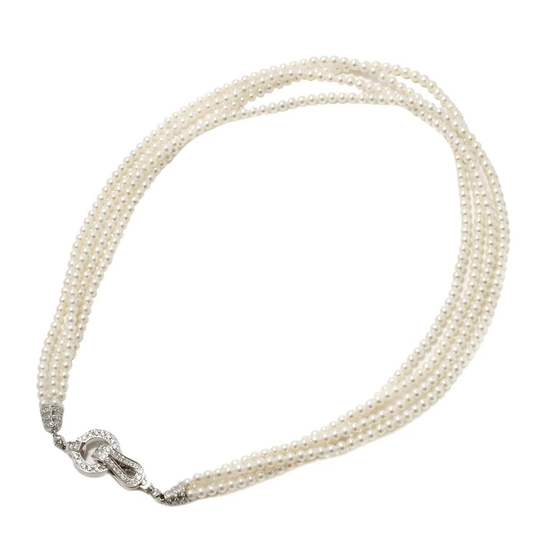 CARTIER AGRAFE FRESHWATER CULTURED PEARL DIAMOND NECKLACE 18K WG 750 (1 of 4)