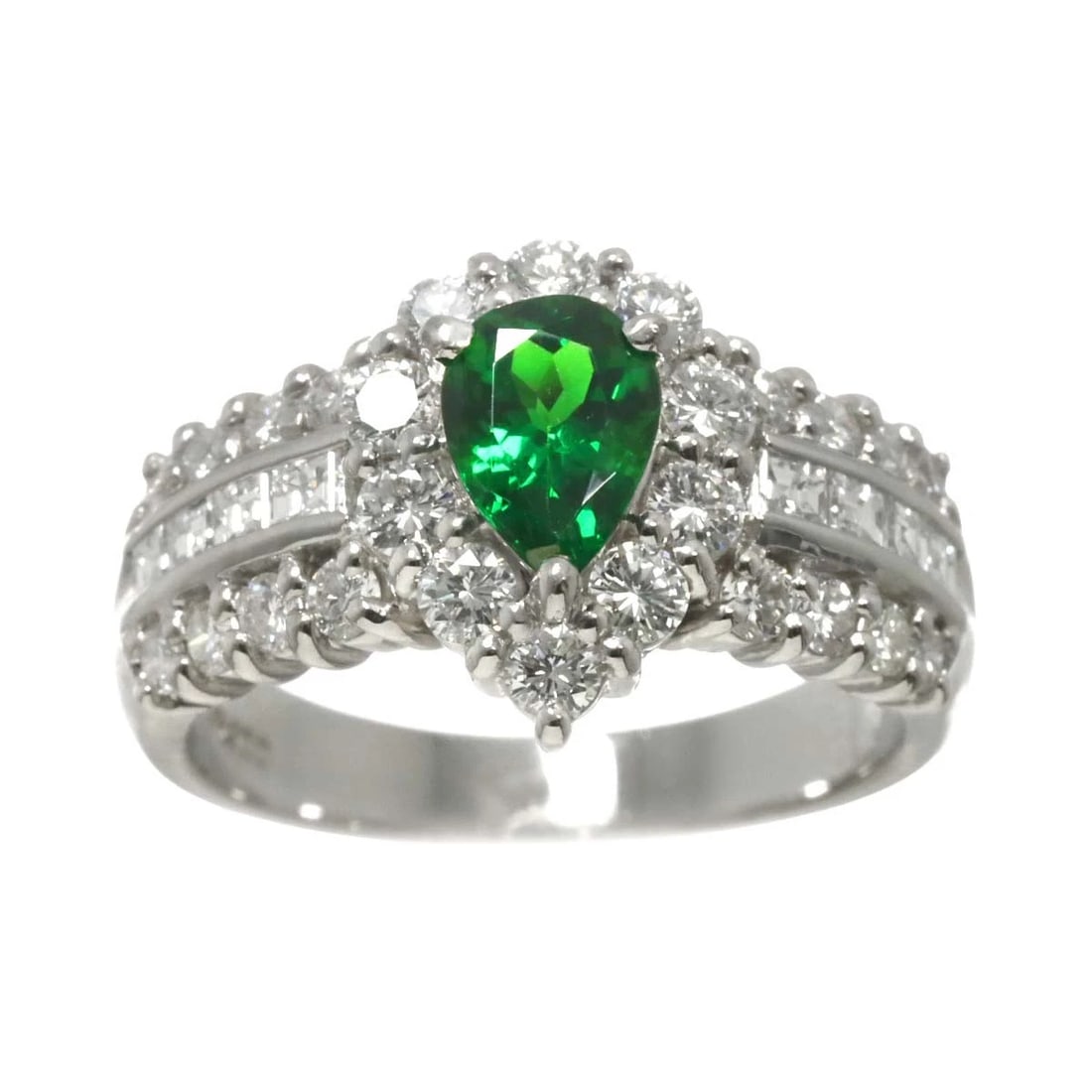 GARNET DIAMOND RING PT PLATINUM - 2