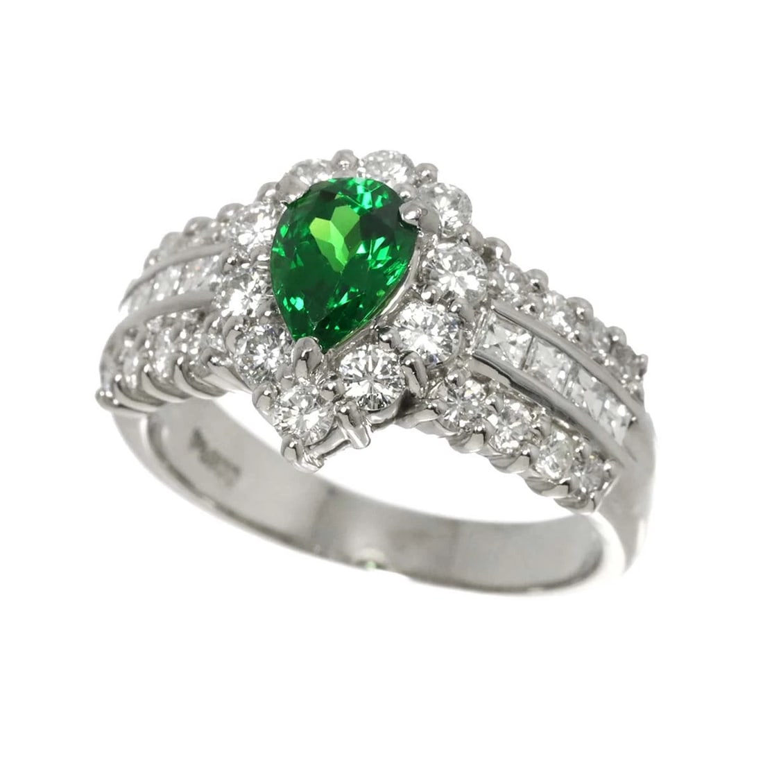 GARNET DIAMOND RING PT PLATINUM - 3