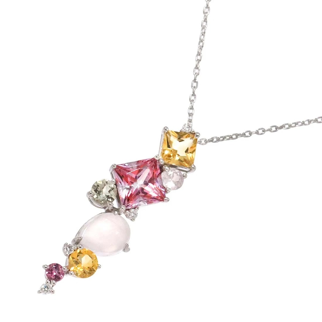 4C MULTI STONE NECKLACE 18K WHITE GOLD 750: 4C Multi Stone Necklace 18K White Gold 750 Brand: 4C Type: Necklace Material: 10K White Gold Main Stone/Creation Natural Color: White Gold Size: internal circumference of the chain:16.9inch to