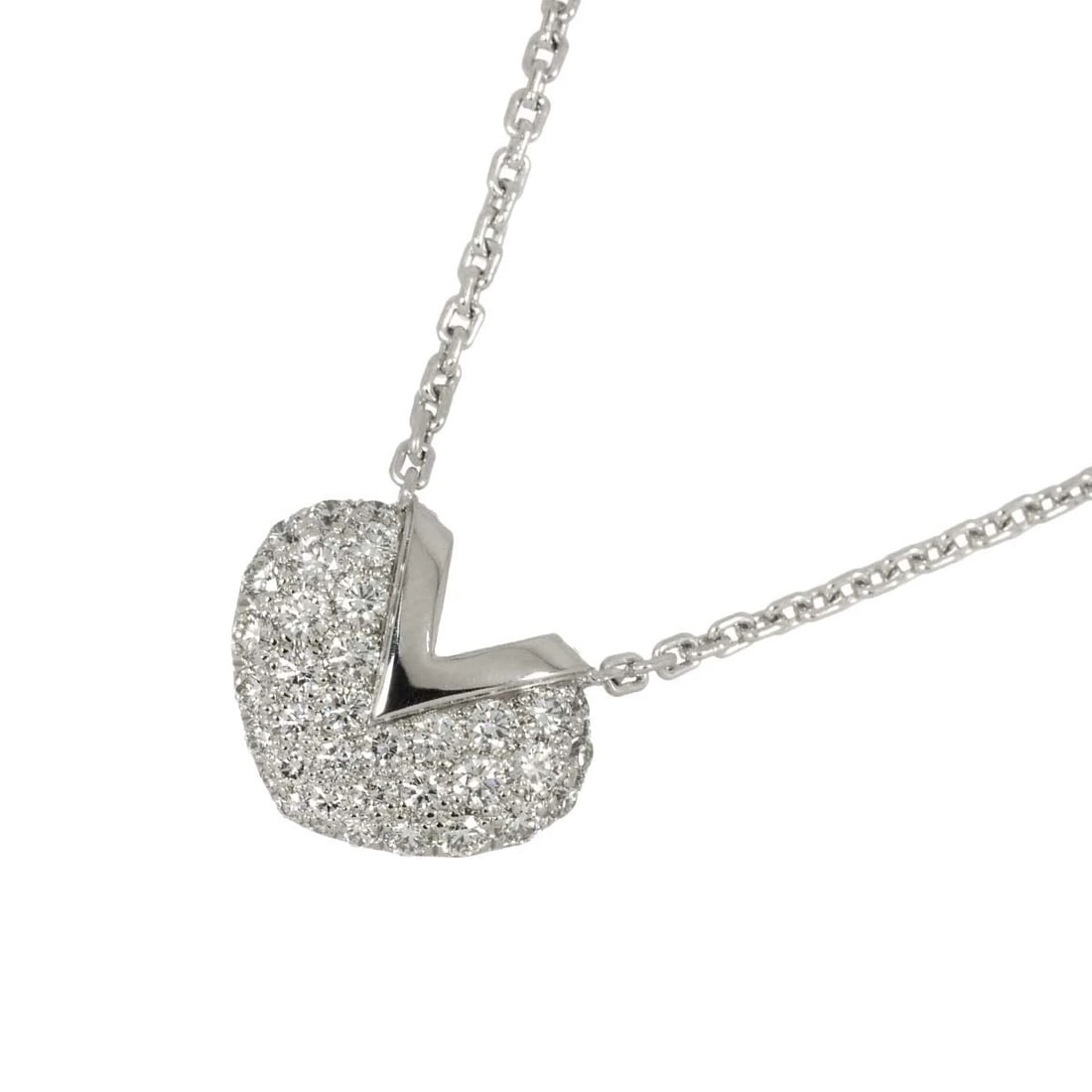 LOUIS VUITTON V HEART DIAMOND NECKLACE 18K WG 750: LOUIS VUITTON V Heart Diamond Necklace 18K WG 750 Brand: LOIUS VUITTON Type: Necklace Material: 18K White Gold Main Stone/Creation Natural Color: White Gold Size: internal circumference of the