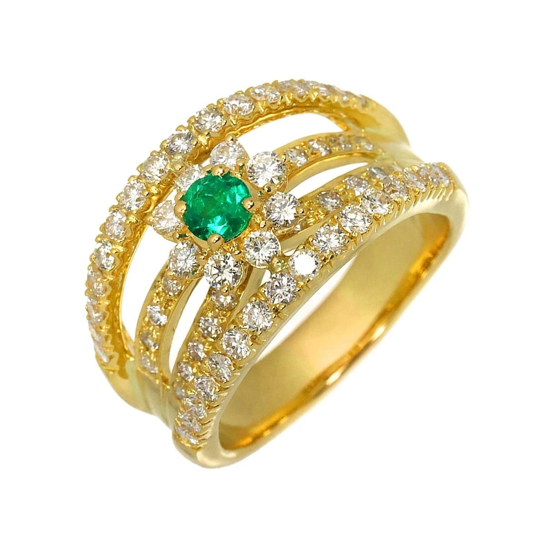 EMERALD DIAMOND RING 18K K18 YG YELLOW GOLD (1 of 4)