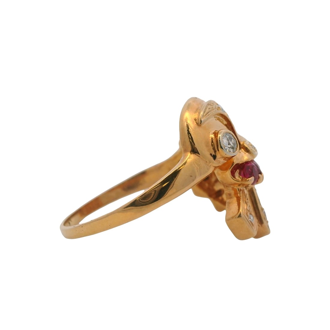 VINTAGE DIAMOND LAB RUBY CORNUCOPIA COCKTAIL RING - 4