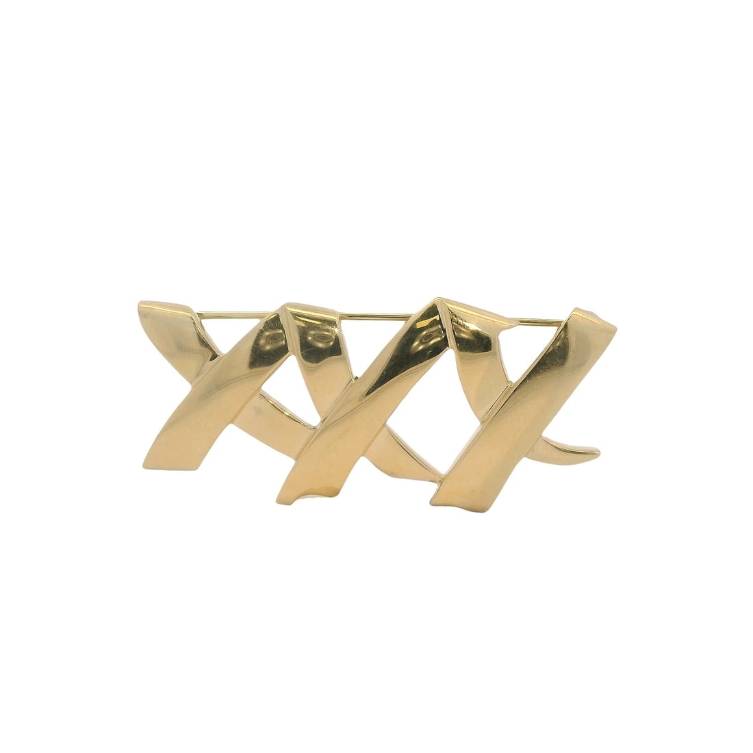 VINTAGE TIFFANY & CO PALOMA PICASSO SOLID PIN BROOCH: Vintage Tiffany & Co Paloma Picasso Solid Pin Brooch Brand: Tiffany & Co Type: Brooch Material: Yellow Gold 18k Color: Yellow Size: Length - 1.8 Width - 20.9mm Accessories: None Accessories