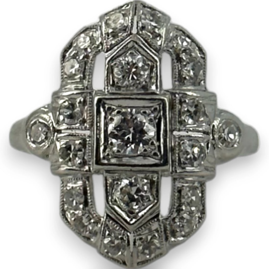 PLATINUM 950 ART DECO CIRCA EUROPEAN CUT DIAMOND DINNER RING: Platinum 950 Art Deco Circa European Cut Diamond Dinner Ring Brand: Unbranded Type: Ring Material: Platinum 950 Main Stone/Creation Natural Color: White Size: 3.75 US Accessories: None