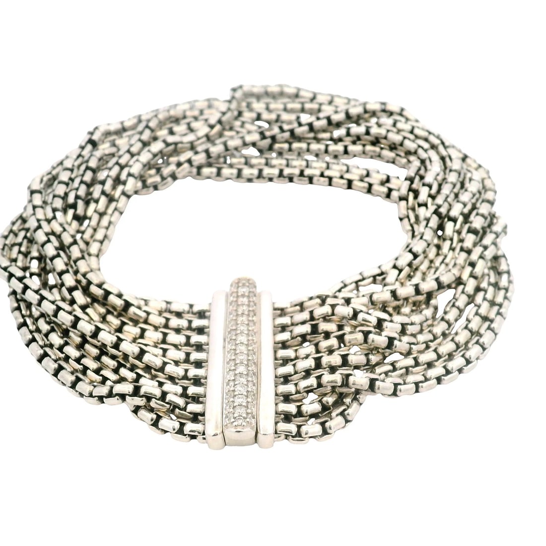 DAVID YURMAN 925 STERLING SILVER 8-STRAND BOX CHAIN DIAMOND CLASP BRACELET (1 of 6)