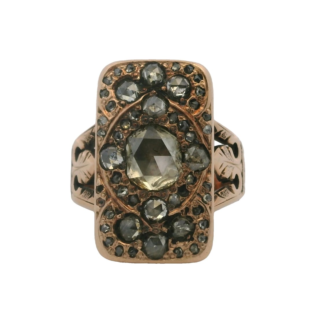 ANTIQUE ROSE CUT DIAMOND CLUSTER SHIELD RING (1 of 7)