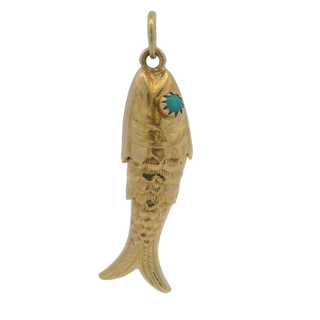 VINTAGE 18KT YELLOW GOLD FISH PENDANT: Vintage 18kt Yellow Gold Fish Pendant Brand: Unbranded Type: Charm Material: Yellow Gold 18k Main Stone/Creation Natural Color: Yellow Size: Length x Width of Pendant - 1.5x0.5" Accessories: None