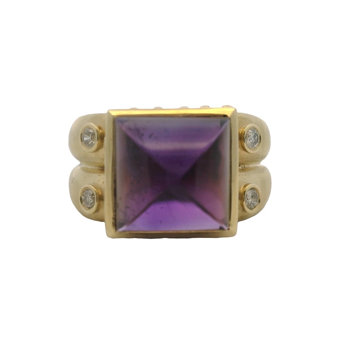SUGARLOAF AMETHYST STATEMENT RING DIAMONDS 14KT YELLOW GOLD (1 of 4)