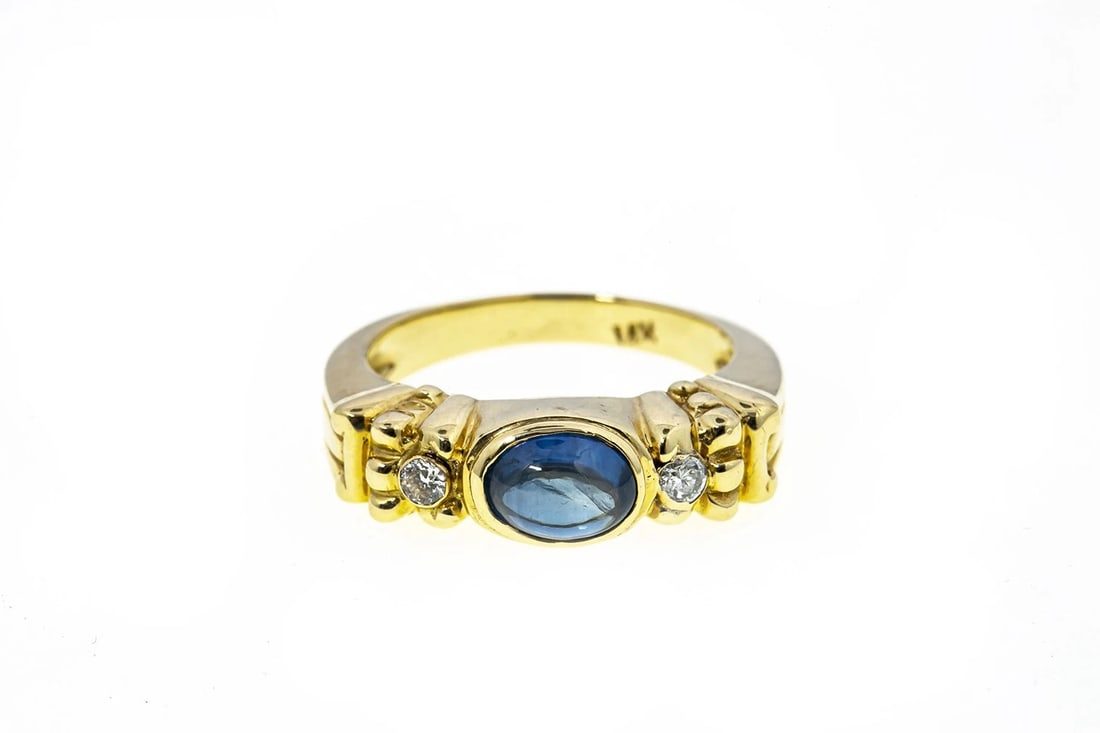 NATURAL BLUE SAPPHIRE & DIAMOND ACCENT 14K YELLOW GOLD RING (1 of 5)