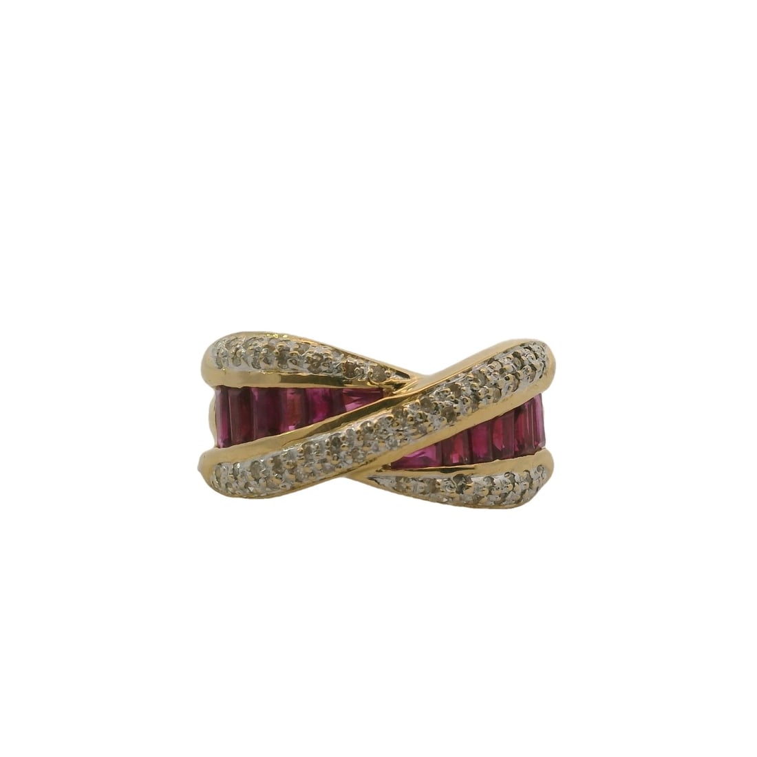 RUBY, AND DIAMOND CROSSOVER TWIST COCKTAIL BAND RING (1 of 4)