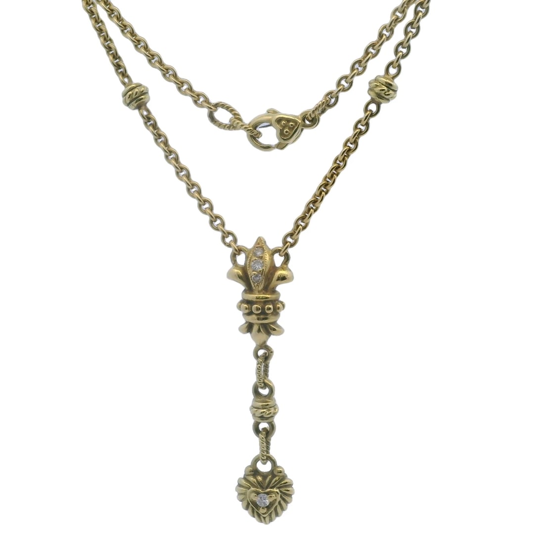 DIAMOND FLEUR-DE-LIS HEART DROP PENDANT NECKLACE 18KT YELLOW GOLD (1 of 8)