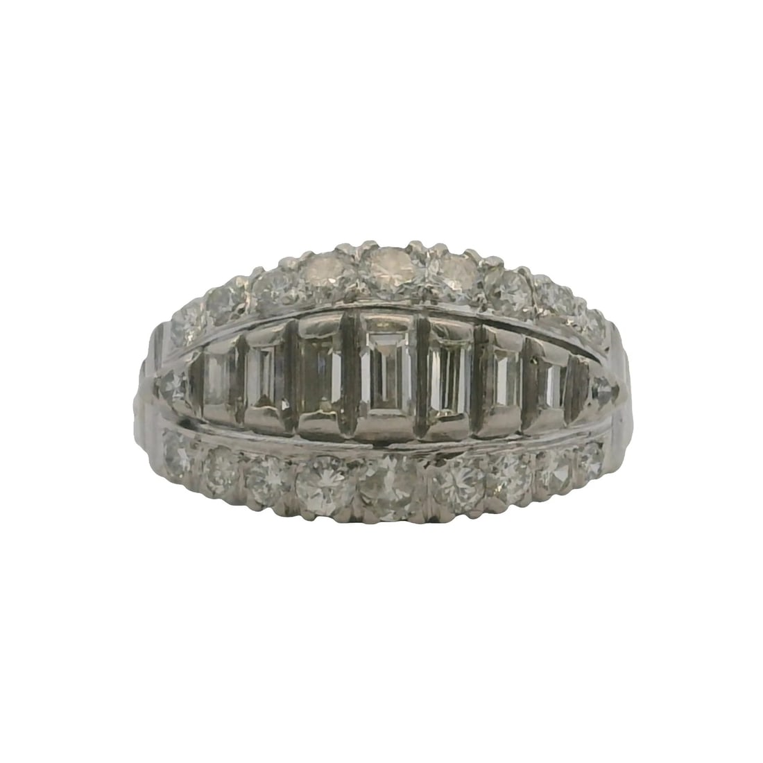 VINTAGE 1940-50S PLATINUM BAGUETTE ROUND DIAMOND GRADUATED COCKTAIL RING (1 of 4)