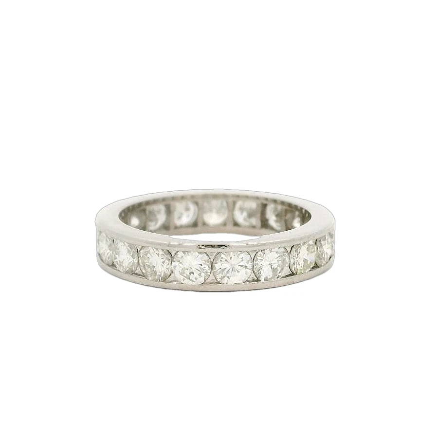 PLATINUM DIAMOND CHANNEL WIDE ETERNITY BAND RING: Platinum Diamond Channel Wide Eternity Band Ring Brand: Unbranded Type: Ring Material: Platinum 900 Main Stone/Creation Natural Color: White Size: 7.5 US Accessories: None Accessories Noti
