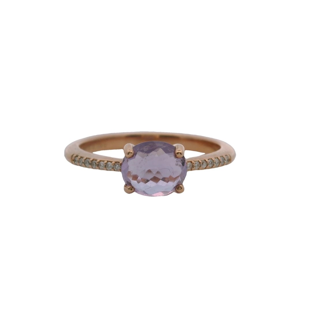 PONTE VECCHIO GIOIELLI 18KT ROSE GOLD AMETHYST RING DIAMONDS: Ponte Vecchio Gioielli 18kt Rose Gold Amethyst Ring Diamonds Brand: Ponte Vecchio Gioielli Type: Ring Material: Rose Gold 18k Main Stone/Creation Natural Color: Rose Size: 7 US Accessories: None