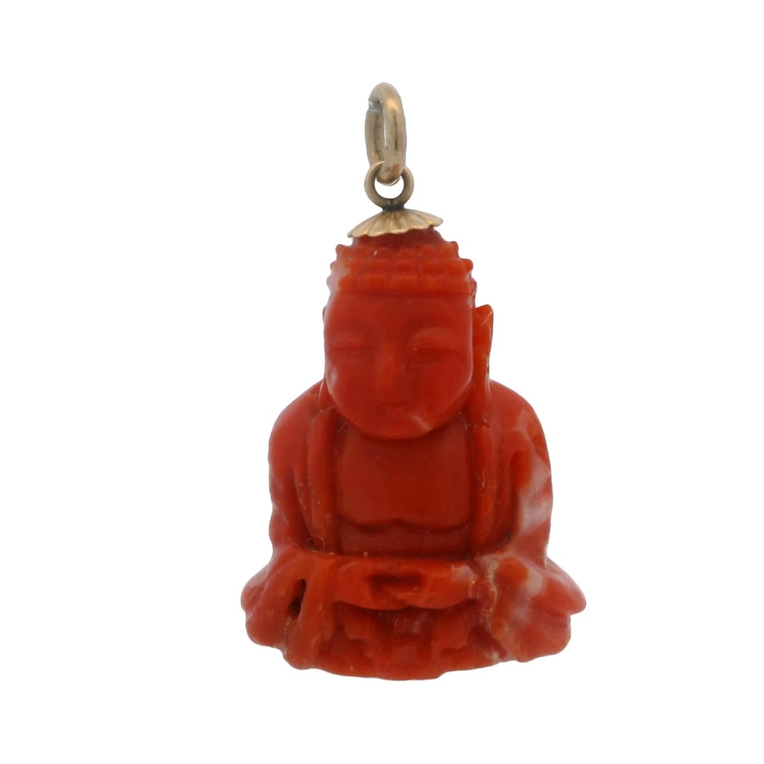 GENUINE CARVED CORAL 14KT YELLOW GOLD MEDITATION PENDANT (1 of 4)