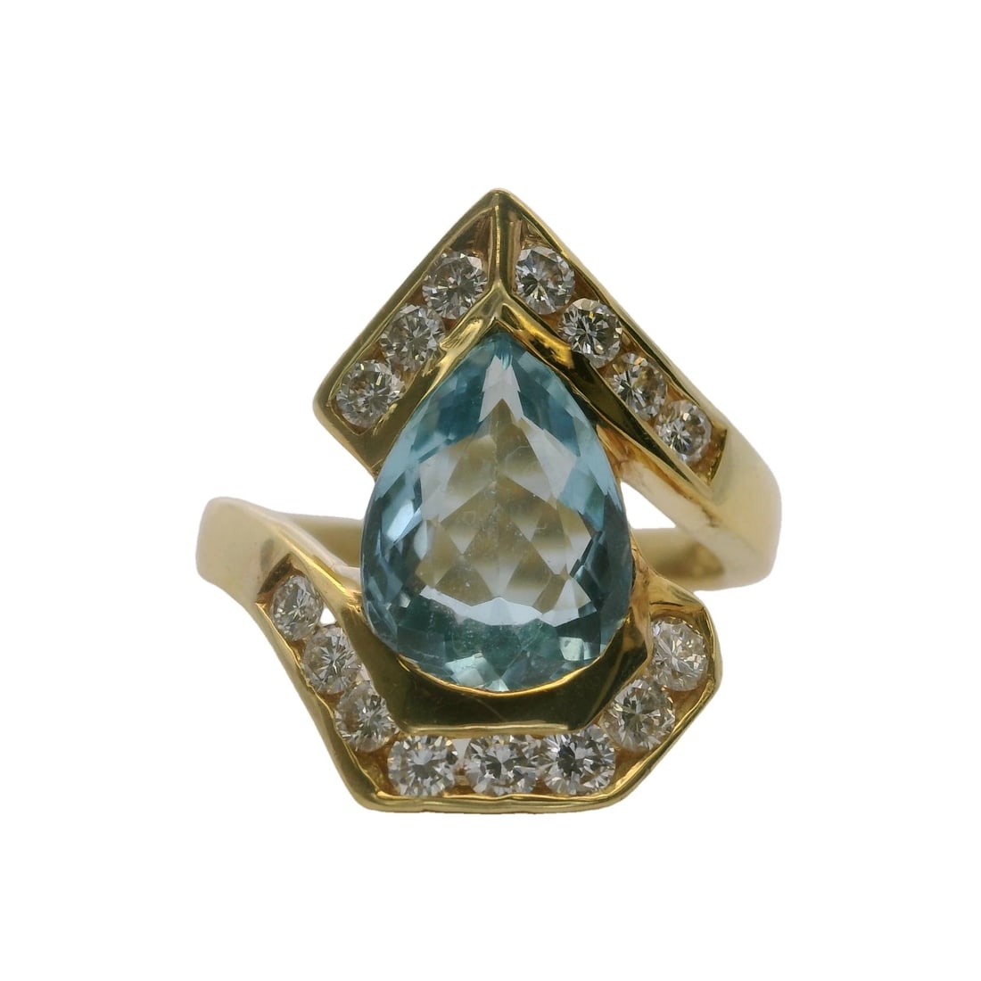 VINTAGE 18KT YELLOW GOLD BLUE TOPAZ DIAMOND RING (1 of 4)