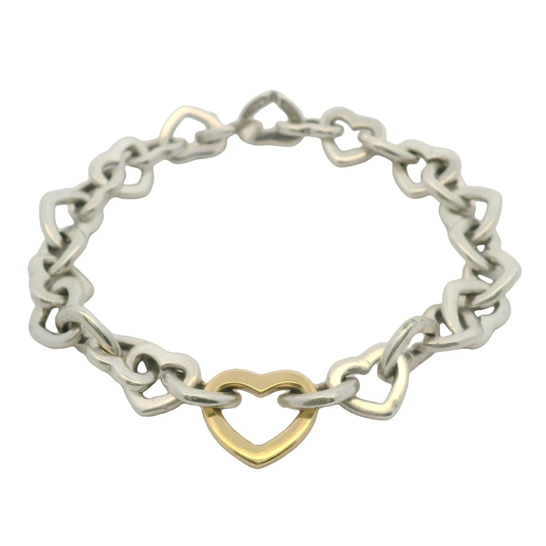 VINTAGE TIFFANY & CO STERLING SILVER 18KT YELLOW GOLD HEART LINKS BRACELET (1 of 6)